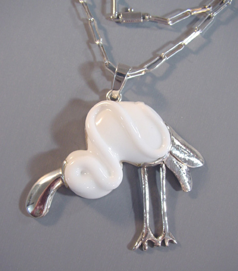 MARIQUITA MASTERSON rare white poured glass flamingo pendant
