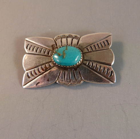 SANTO DOMINGO Native American sterling turquoise brooch
