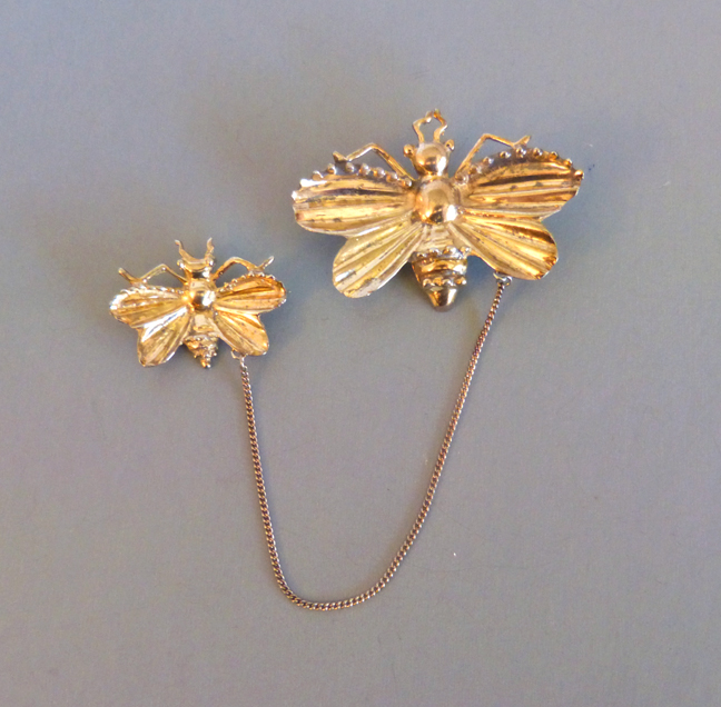 NATACHA BROOKS bees gilt sterling chatelaine brooches 1940s