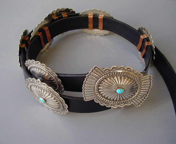 CONCHO BELT Jerry T. Nelson Native American turquoise and sterling beauty