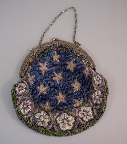 VICTORIAN stars and flowers purse in blue, lavender, silver, pink- as is
