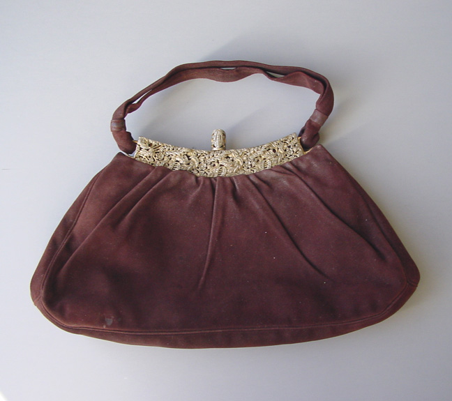 BROWN suede purse with wonderful silver marcasite frame