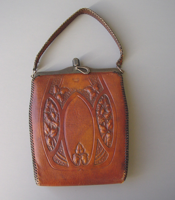 BOSCA BUILT Arts & Crafts leather purse with embossed flowers