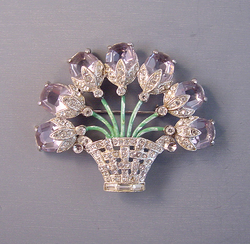 BASKET brooch with wonderful oval lavender rhinestones