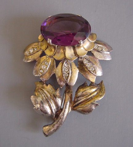 STERLING vermeil flower brooch, purple
