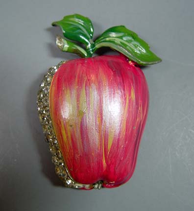 ENAMELED rhinestone apple fruit fur clip