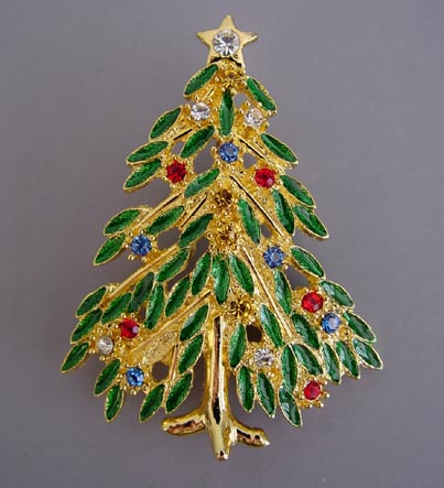 CHRISTMAS tree brooch, green boughs