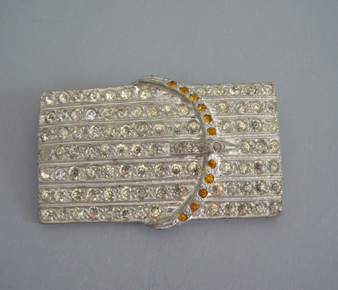 BUCKLE brooch, clear & topaz-colored rhinestones, 1930