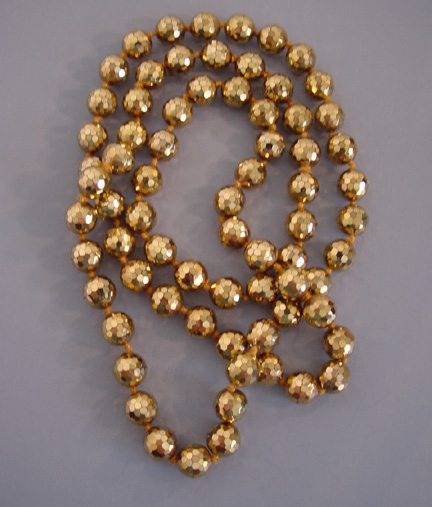 FACETED glass beads necklace with gold metallic finish