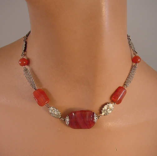 EUROPEAN DECO French silver mesh necklace