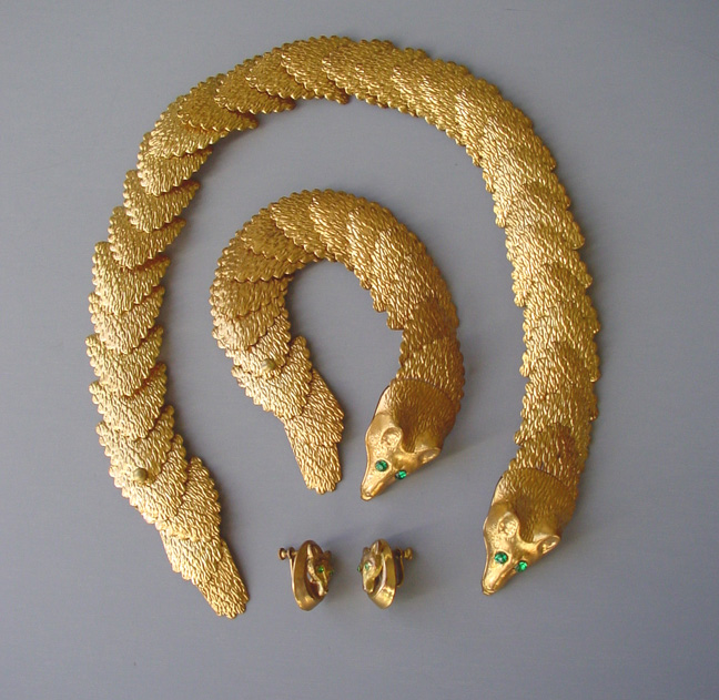 FOX rare segmented fox necklace, bracelet and earrings circa 1930
