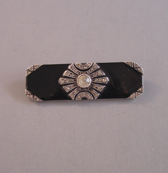 FRENCH Deco silver paste enamel brooch, boxed & hallmarked