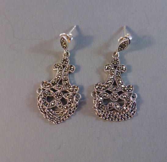 MARCASITE and sterling dangly earrings with chains