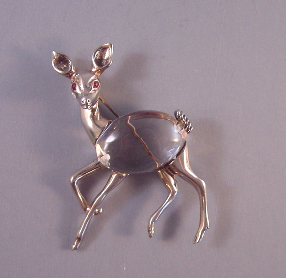 JELLY BELLY deer brooch with a Lucite belly set in sterling
