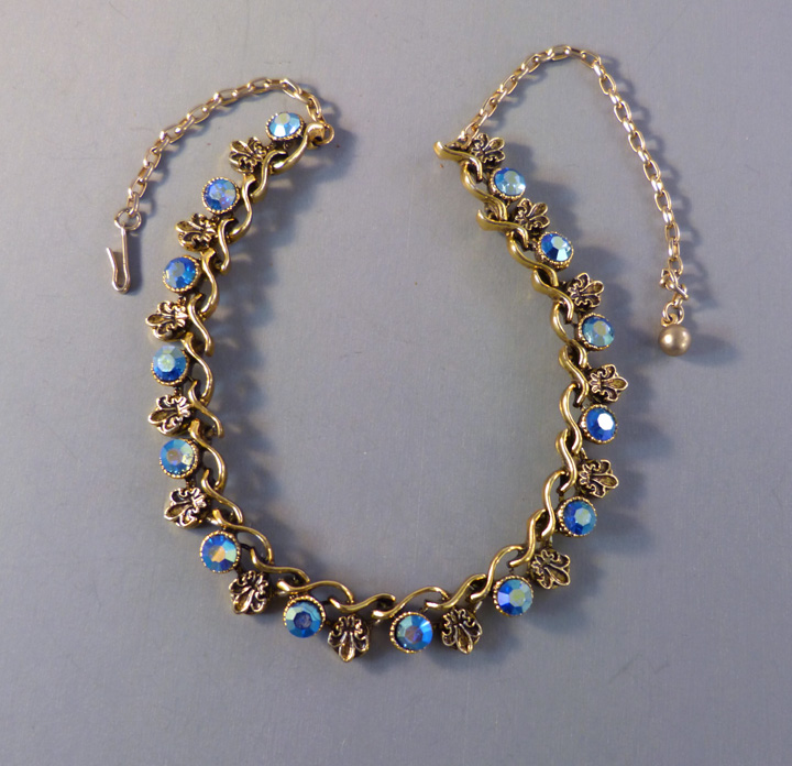 BLUE aurora borealis necklace set in gold tone