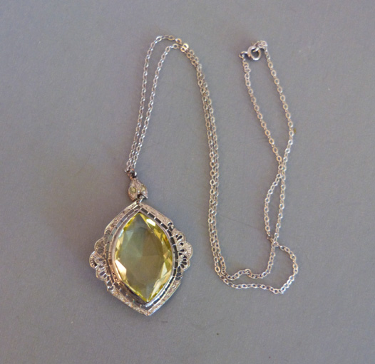 FILIGREE yellow rhinestone pendant, 1930s
