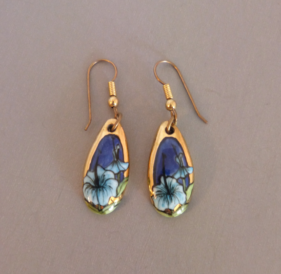 CERAMIC Morning Glory earrings in light and dark blue