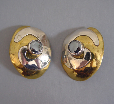 BRASS and sterling earrings with hematite centers