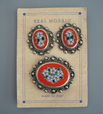 MOSAIC real mosaic made in Italy brooch, earrings