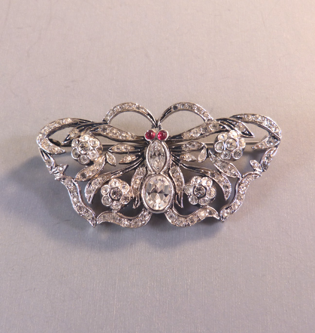 GA ITALY sterling & clear rhinestone butterfly pin