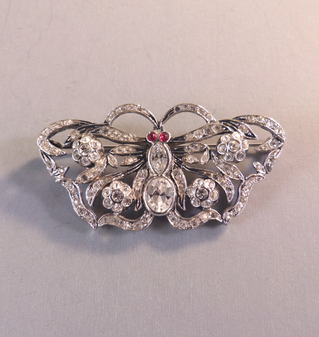 GA ITALY sterling & clear rhinestone butterfly pin