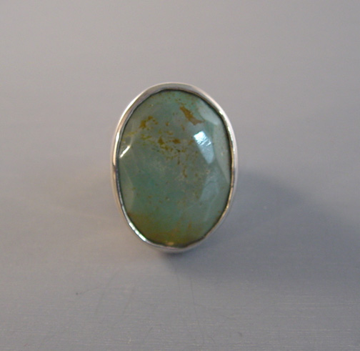 STERLING heavy ring greenish-blue stone