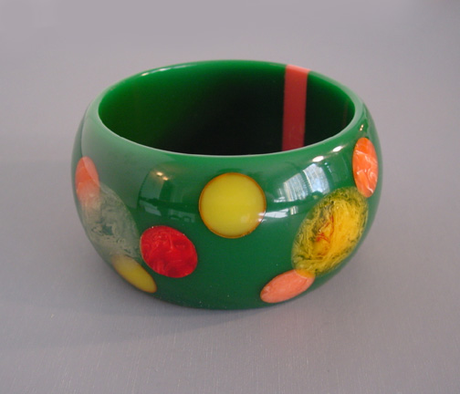 SHULTZ bakelite wide green bangle with dots