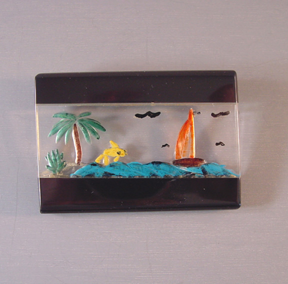 SHULTZ bakelite and Lucite fish and sea life scene reverse carved and painted