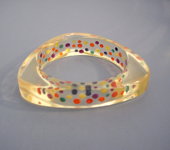 SHULTZ Lucite 3-sided bangle with reverse carved confetti dots