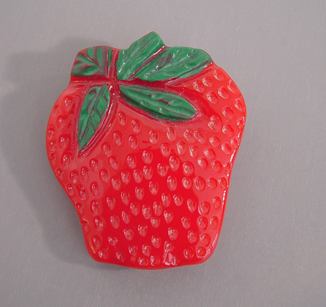 SHULTZ bakelite red strawberry brooch