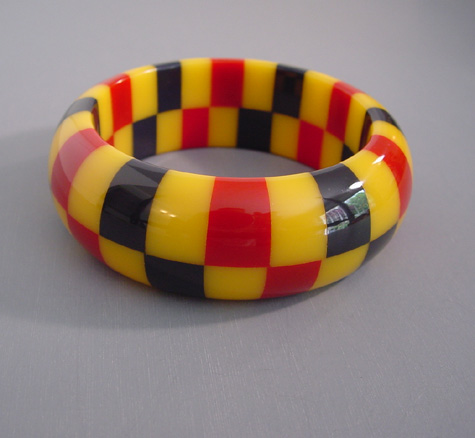 SHULTZ bakelite two row check bangle, red, yellow, black