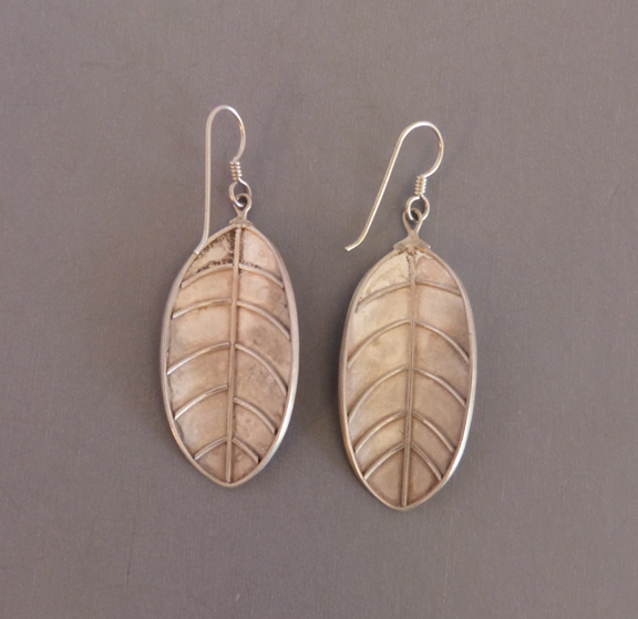 SILVER long leaf earrings for pierced ears