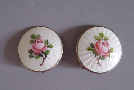 NORWAY enamel sterling pink rose earrings, 1950