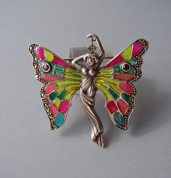 BUTTERFLY lady brooch set with marcasites