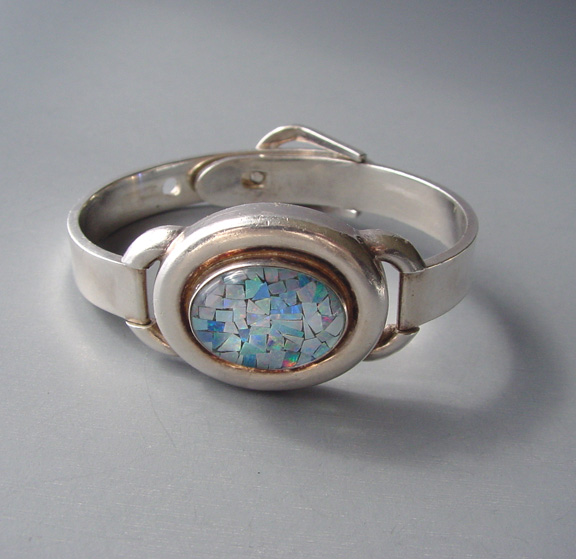 STERLING buckle bracelet with opal chips