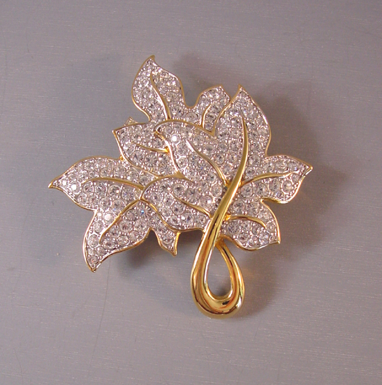 SWAROVSKI leaves brooch with clear rhinestones - Morning Glory Jewelry