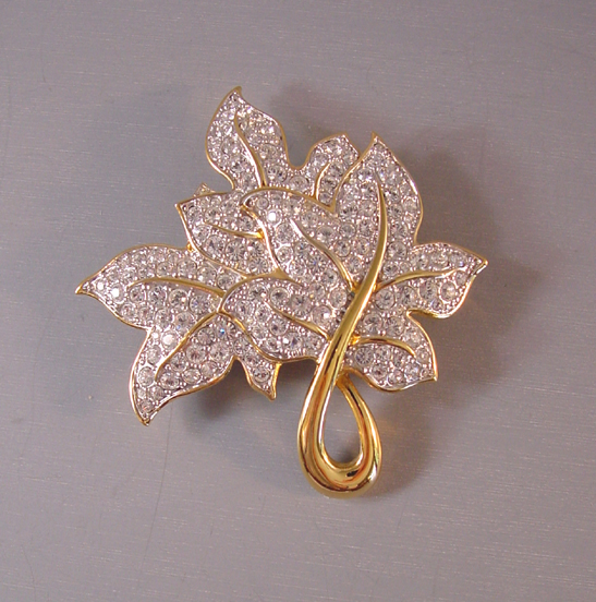 SWAROVSKI leaves brooch with clear rhinestones Morning Glory Jewelry