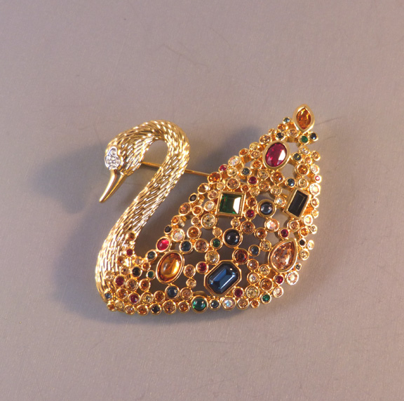 SWAROVSKI 1995 SCS swan brooch multi-colored rhinestones