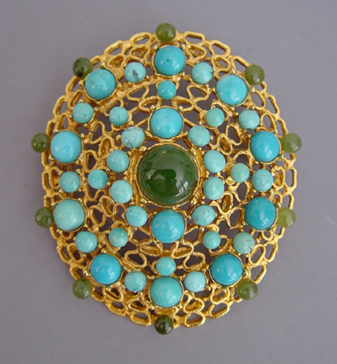 SWOBODA oval brooch, turquoise and jade