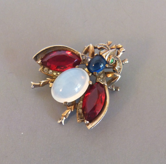 TRIFARI sterling vermeil fly or insect pin with cabochons