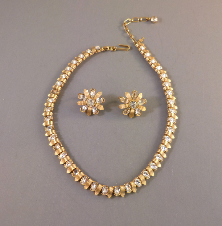 TRIFARI clear rhinestone necklace and earrings