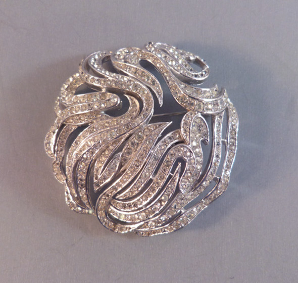 TRIFARI Scrolled Dome brooch with clear rhinestones