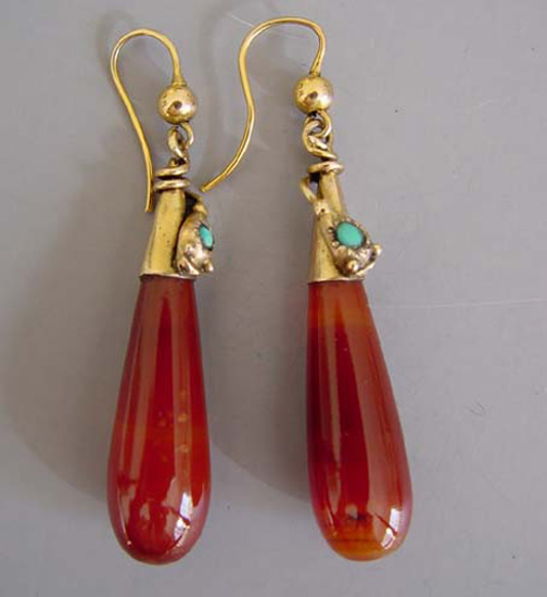 VICTORIAN antique 14k snake earrings in carnelian and turquoise