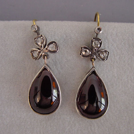 GARNET cabochons & rose cut diamond earrings