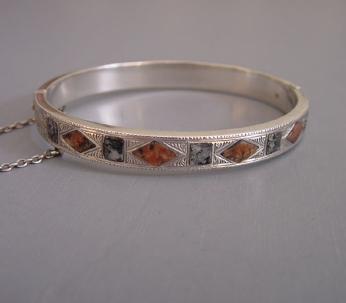 Edwardian English JC&S sterling and agate bangle 1918