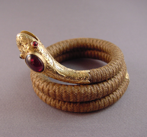 VICTORIAN antique snake bracelet 14 karat & garnet