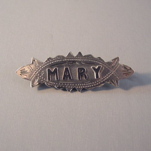 VICTORIAN sterling silver Mary name brooch
