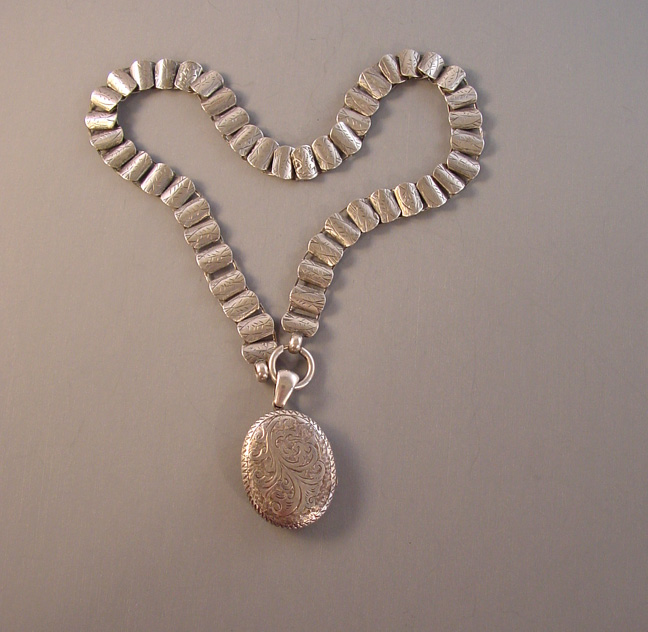 VICTORIAN sterling silver locket and collar, Birmingham, England, 1879