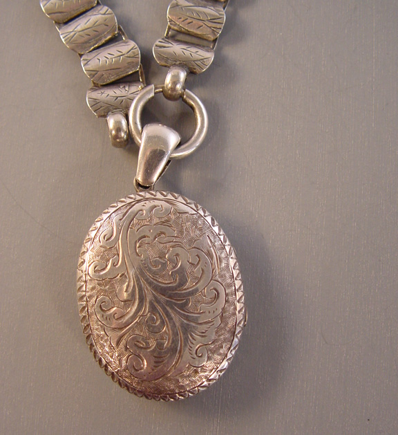 VICTORIAN sterling locket and collar 1879 - Morning Glory Jewelry