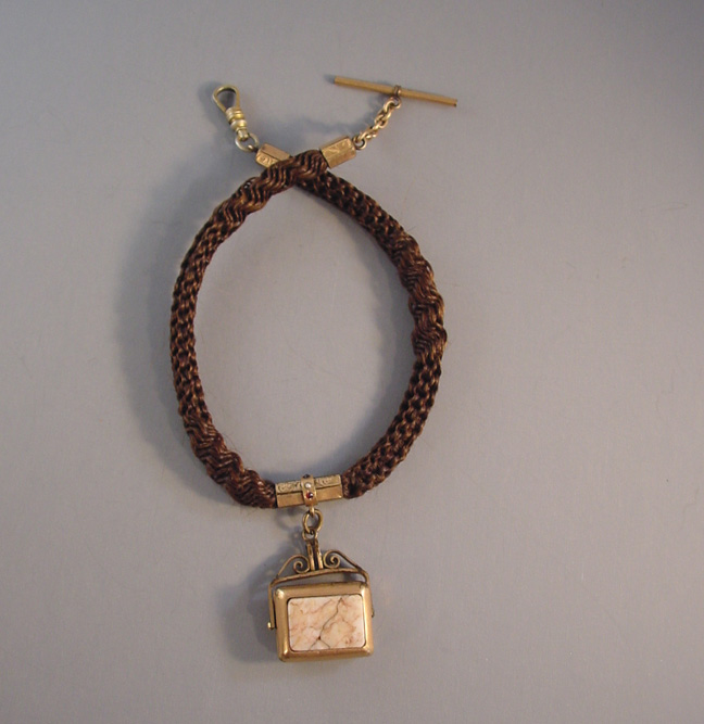 VICTORIAN hand woven hair watch chain with fob